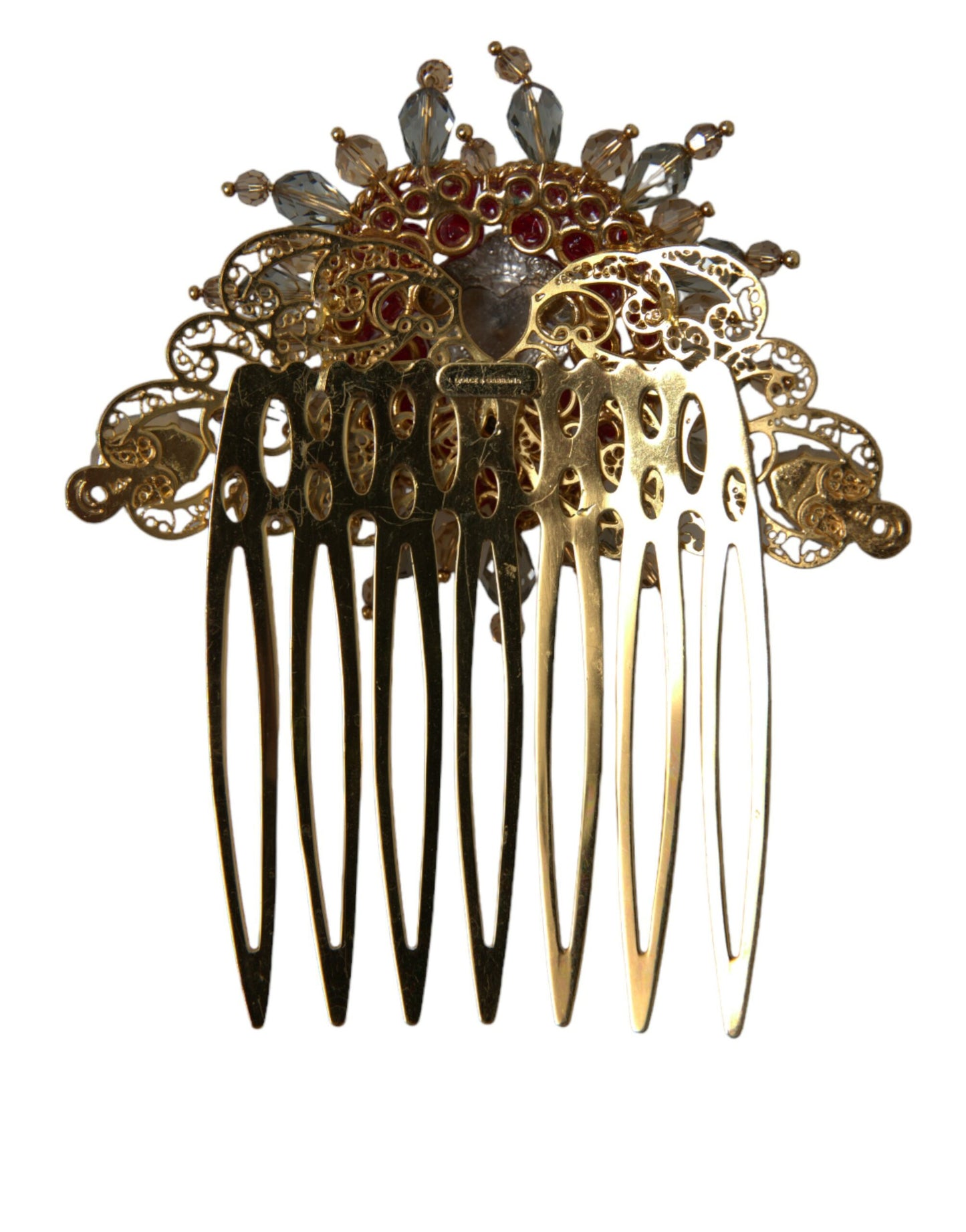  - Gold Brass Crystal Heart Women Hair Comb