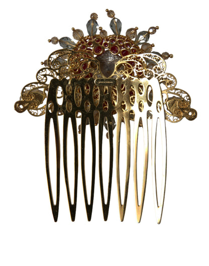  - Gold Brass Crystal Heart Women Hair Comb