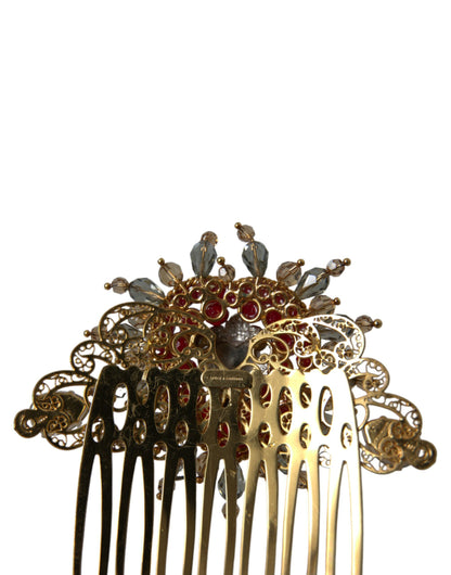  - Gold Brass Crystal Heart Women Hair Comb