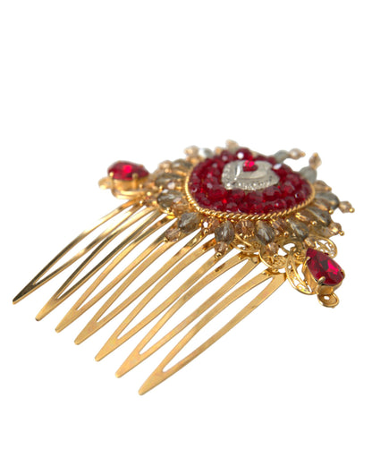  - Gold Brass Crystal Heart Women Hair Comb