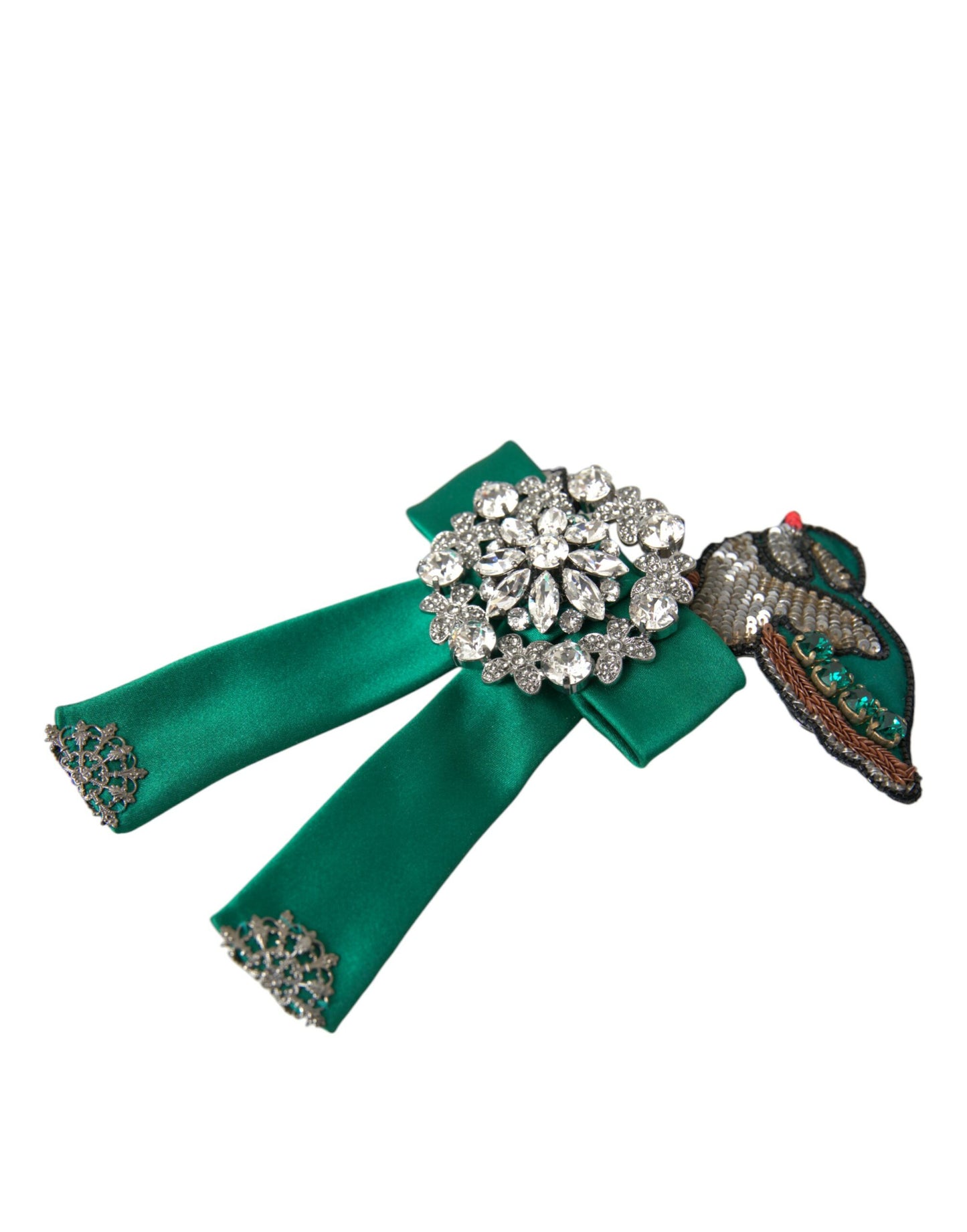  - Green Satin Bird Crystal Women Hair Clip