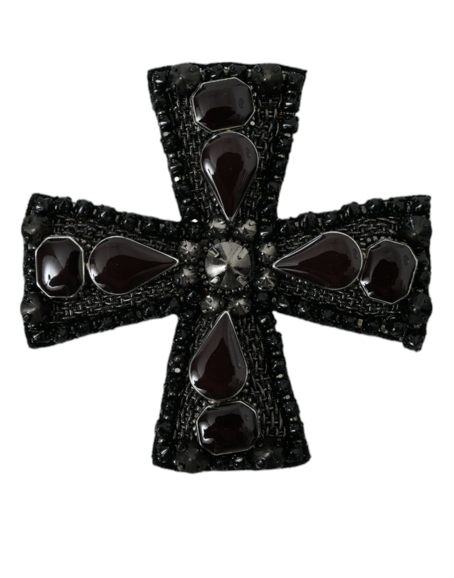  - Black Crystals Embellished Cross Pin Brooch