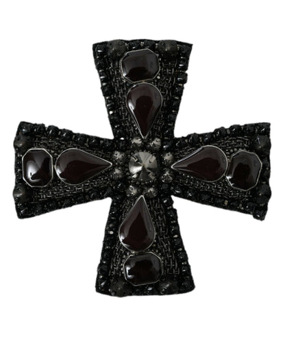  - Black Crystals Embellished Cross Pin Brooch