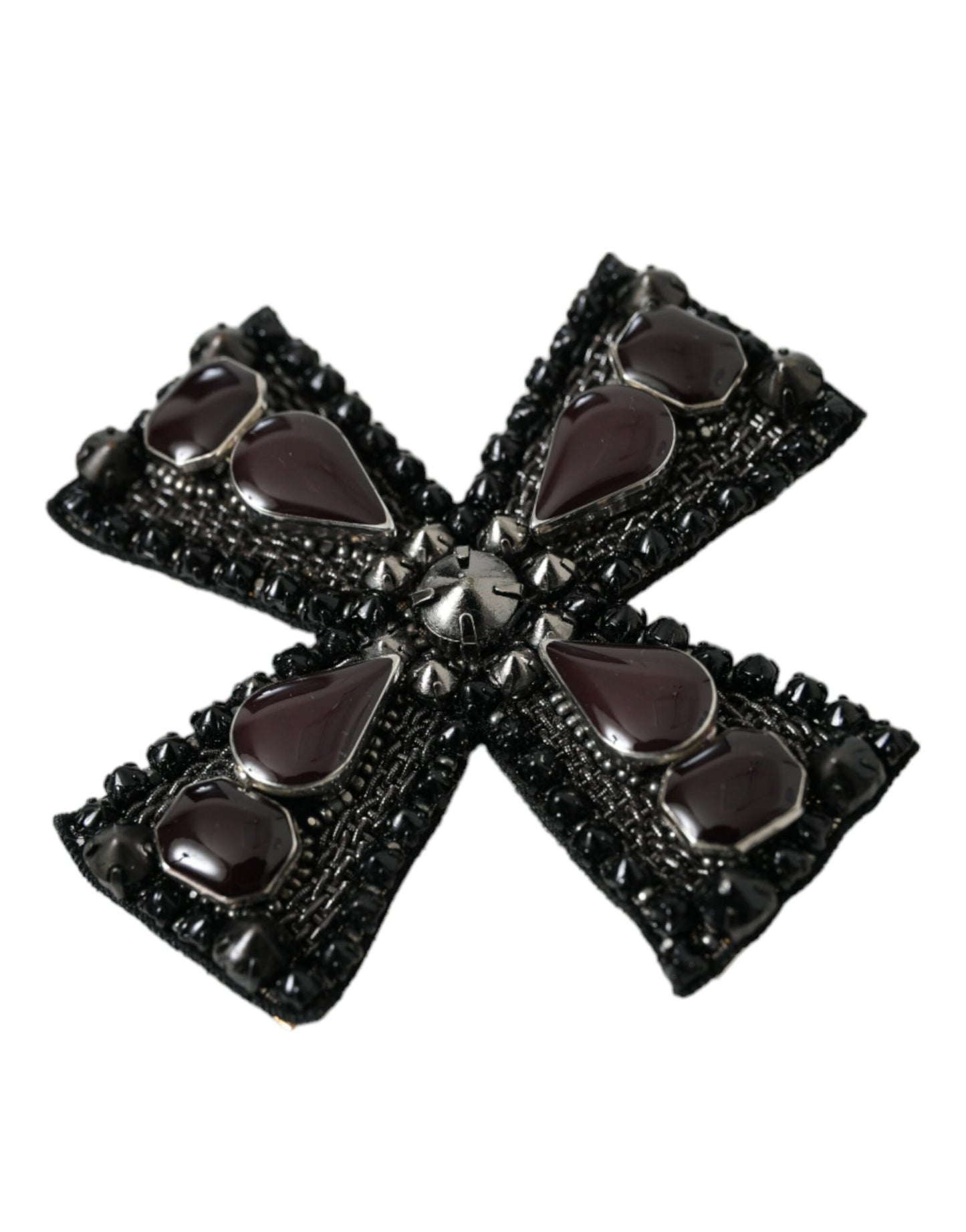  - Black Crystals Embellished Cross Pin Brooch