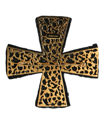  - Black Crystals Embellished Cross Pin Brooch