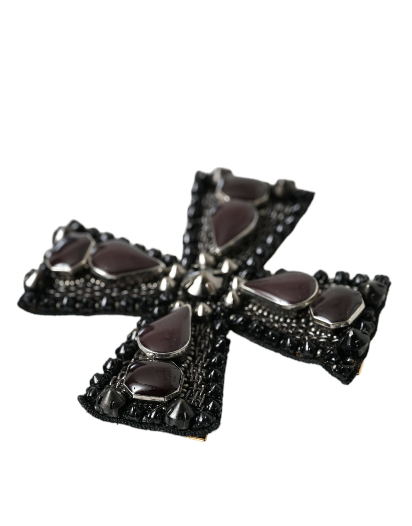  - Black Crystals Embellished Cross Pin Brooch