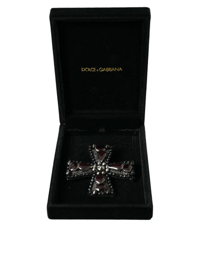  - Black Crystals Embellished Cross Pin Brooch