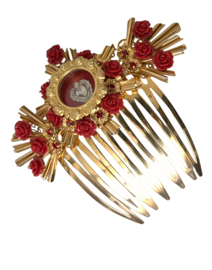  - Gold Brass Crystal Heart Floral Hair Comb