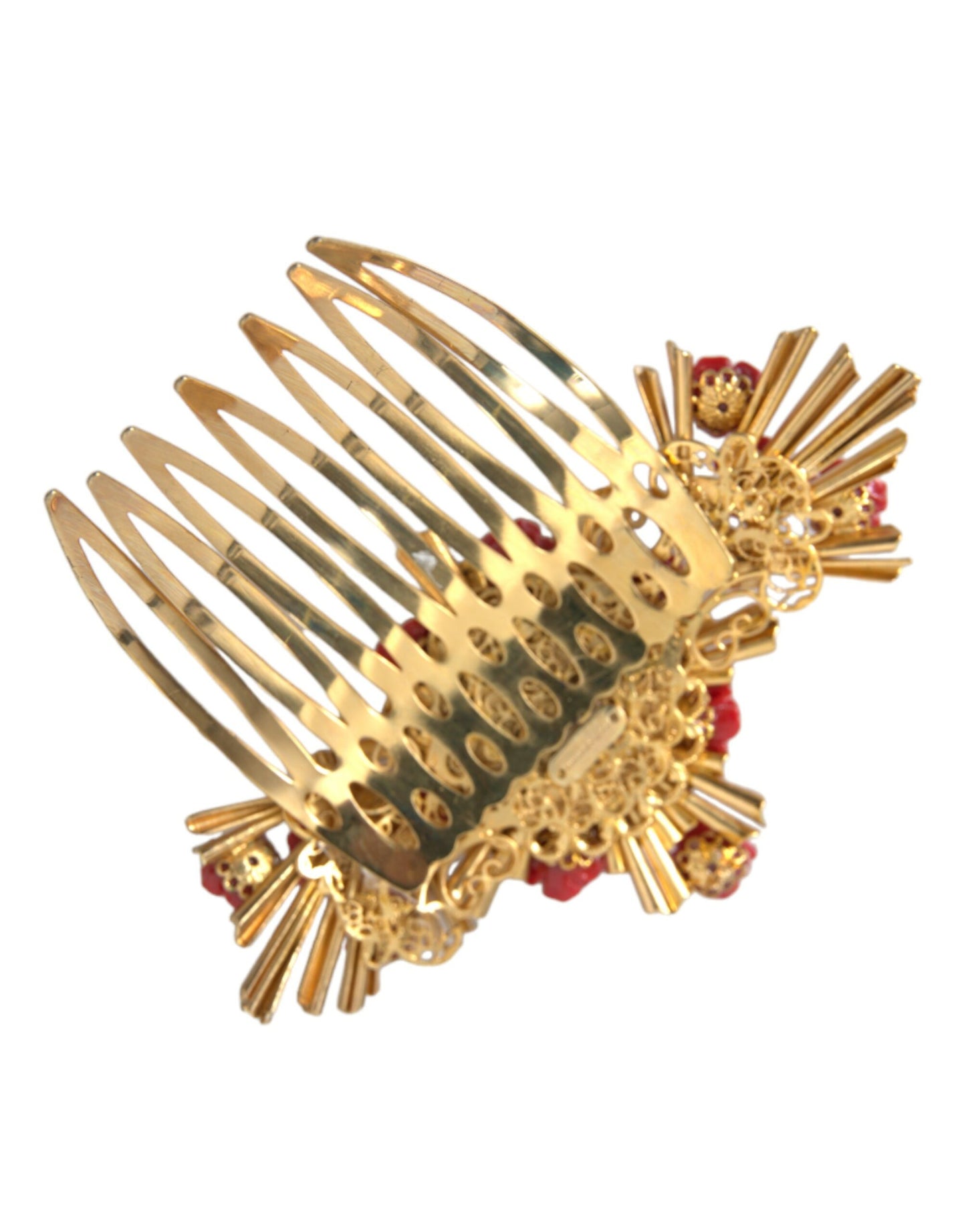  - Gold Brass Crystal Heart Floral Hair Comb