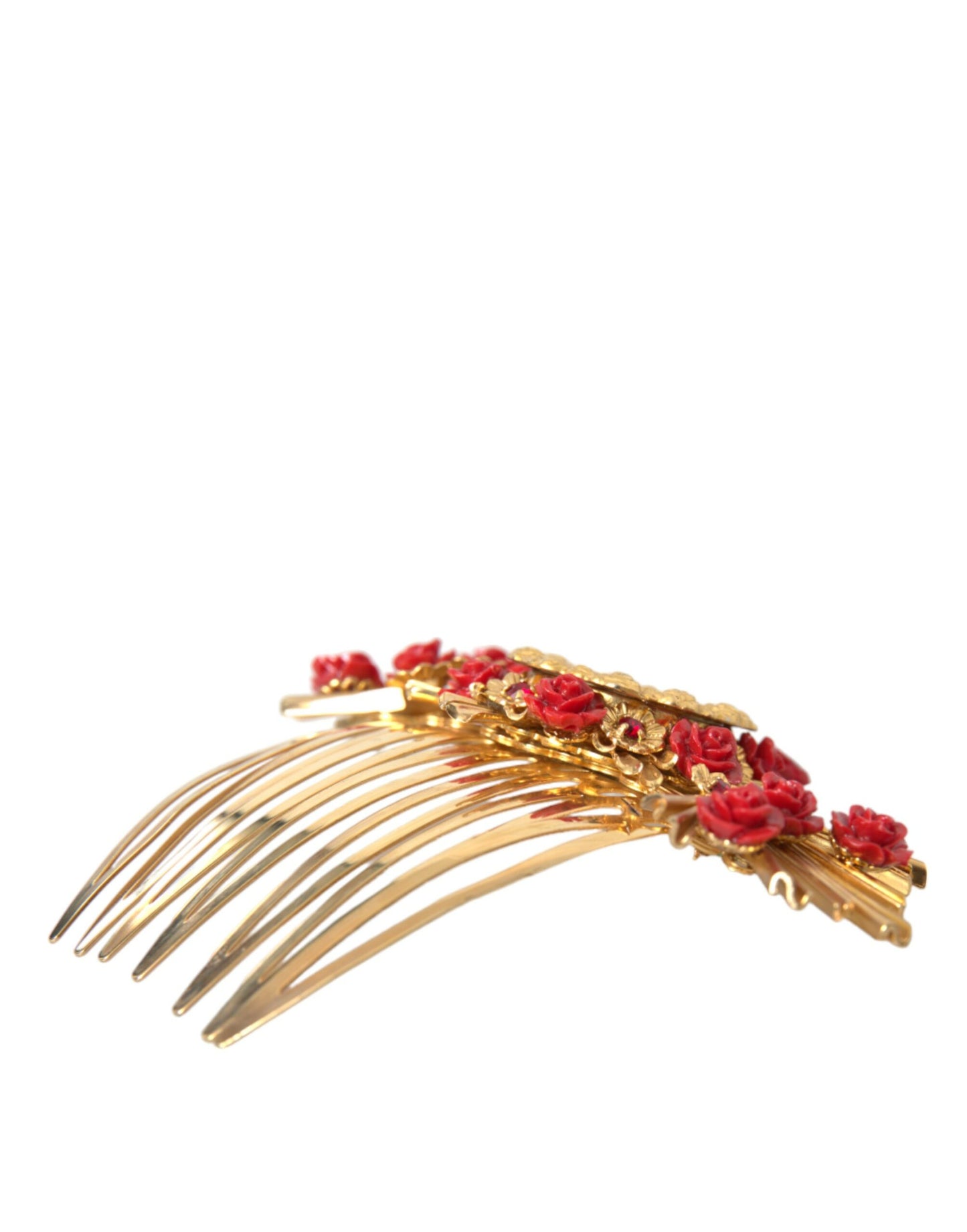  - Gold Brass Crystal Heart Floral Hair Comb