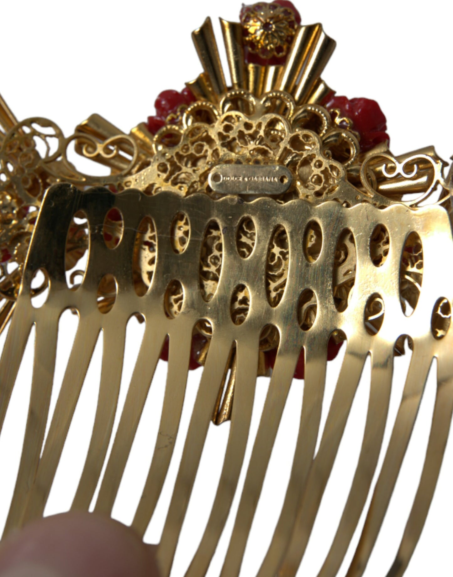  - Gold Brass Crystal Heart Floral Hair Comb