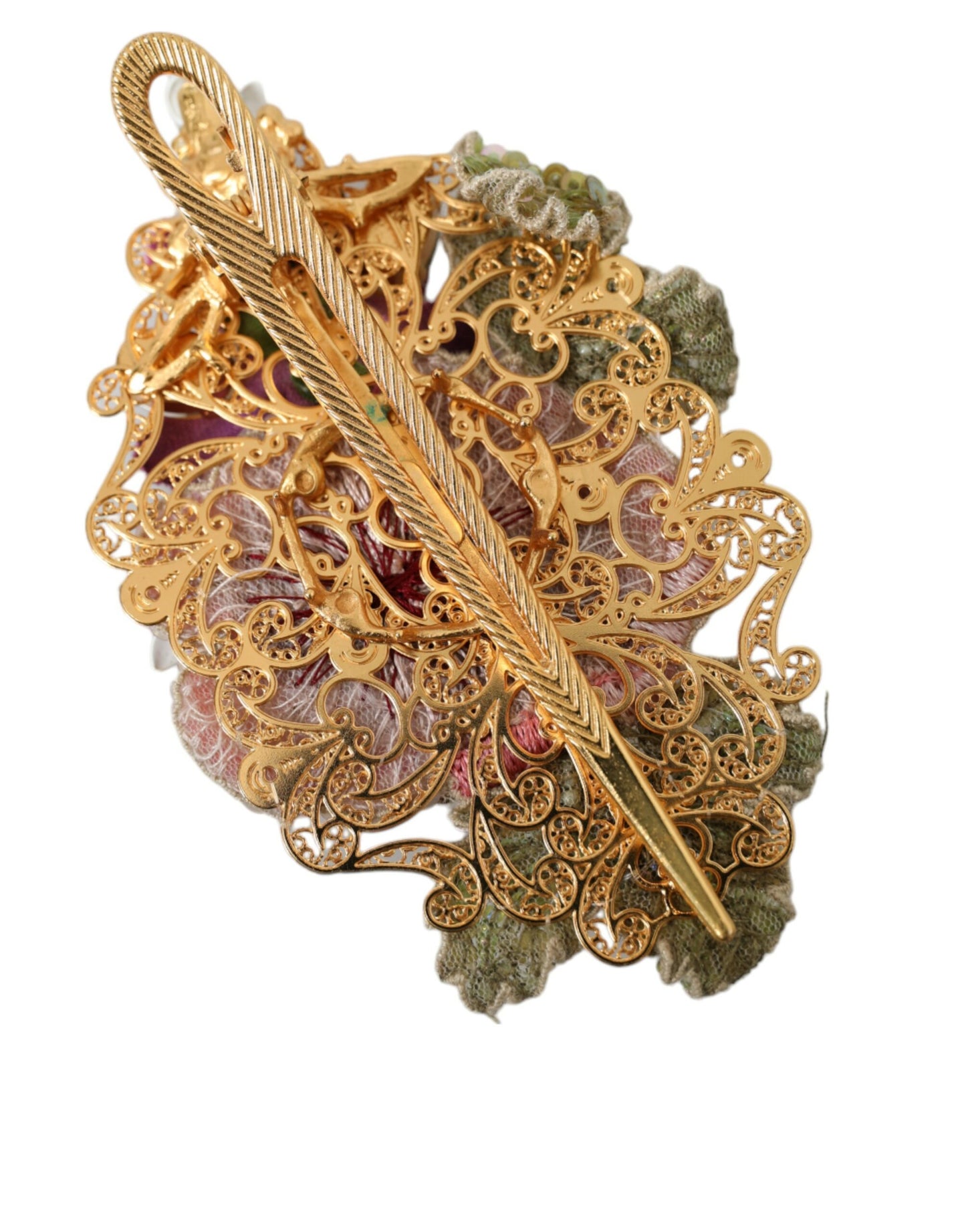  - Gold Brass Floral Crystal Sequined Hair Clip