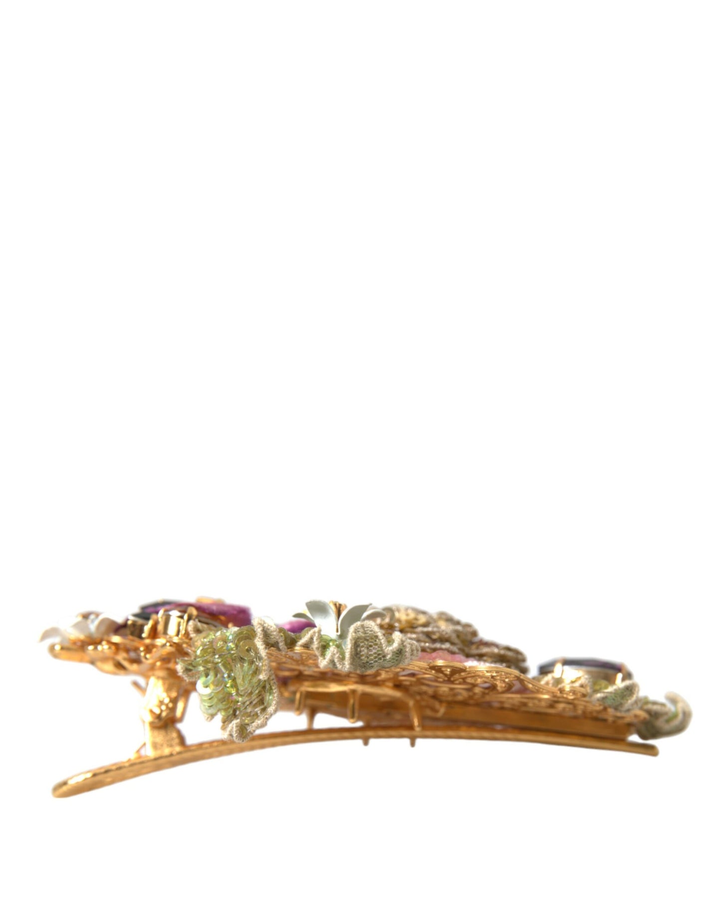  - Gold Brass Floral Crystal Sequined Hair Clip