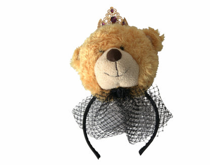  - Brown Teddy Bear Gold Crystal Crown Hair Band Diadem