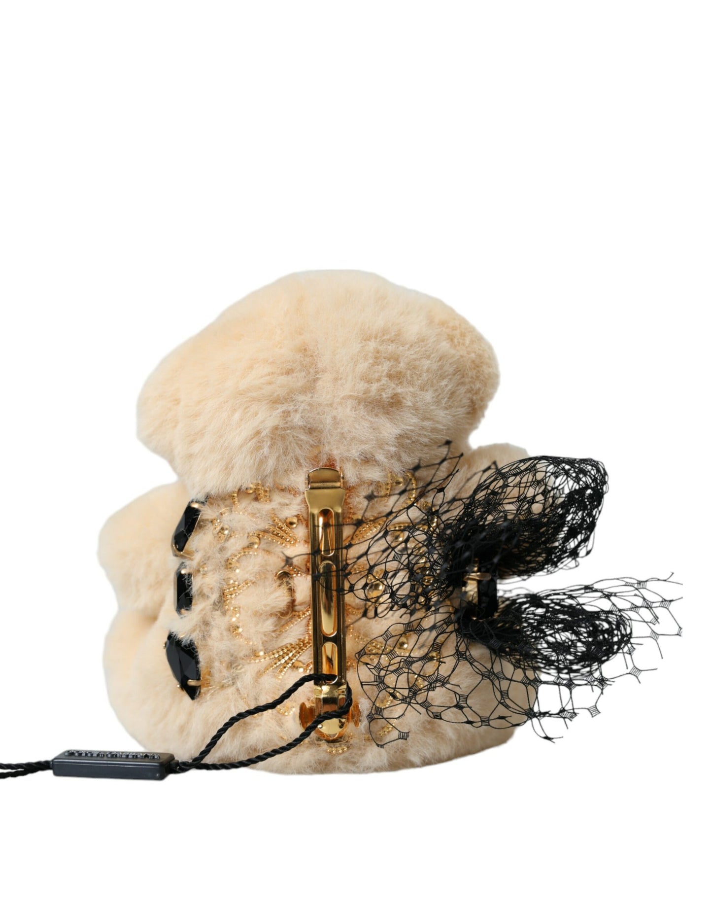  - Beige Teddy Bear Mesh Net Band Hair Clip