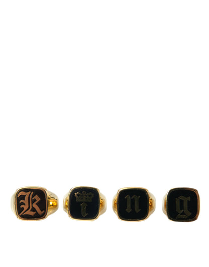  - Gold Brass KING Enamel Set of 4 Ring