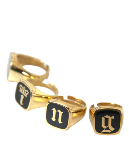  - Gold Brass KING Enamel Set of 4 Ring