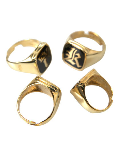  - Gold Brass KING Enamel Set of 4 Ring