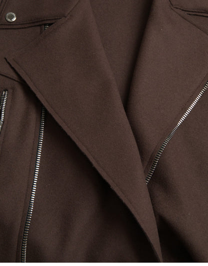 Brown Coat Short Biker Wool Jacket - The Luxe Alliance