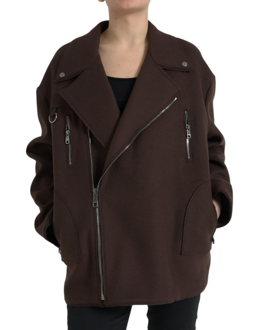 Brown Coat Short Biker Wool Jacket - The Luxe Alliance