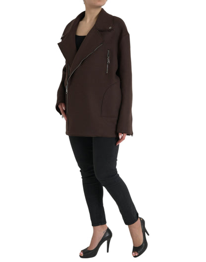 Brown Coat Short Biker Wool Jacket - The Luxe Alliance