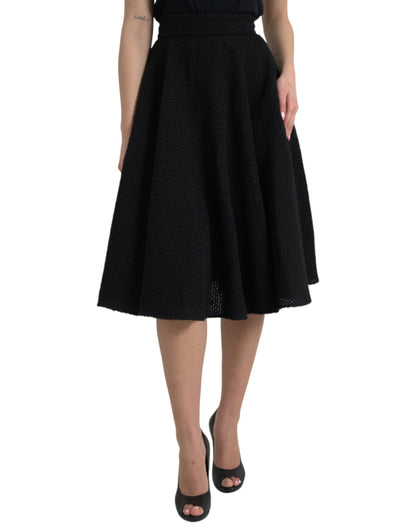  - Black High Waist A-line Knee Length Skirt