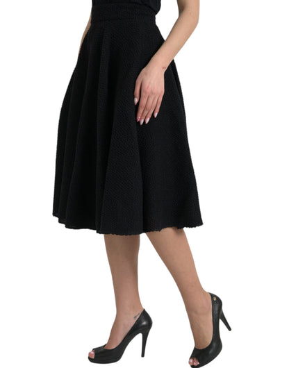  - Black High Waist A-line Knee Length Skirt