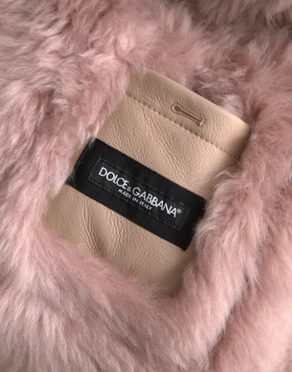  - Beige Pink Lamb Leather Shearling Coat Jacket