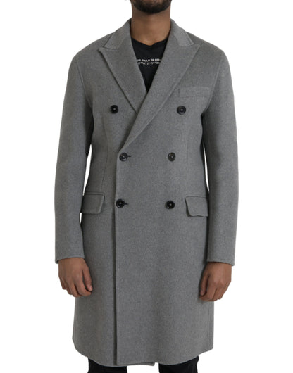  - Gray Double Trench Coat Cashmere Jacket