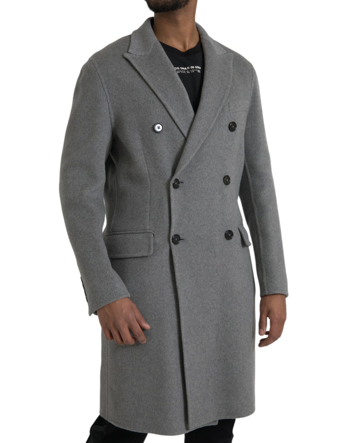  - Gray Double Trench Coat Cashmere Jacket