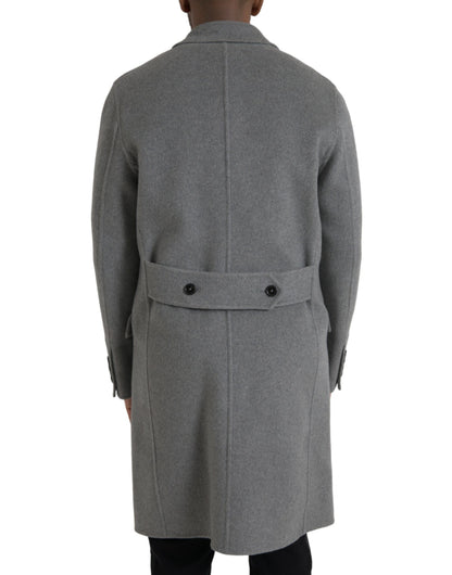  - Gray Double Trench Coat Cashmere Jacket