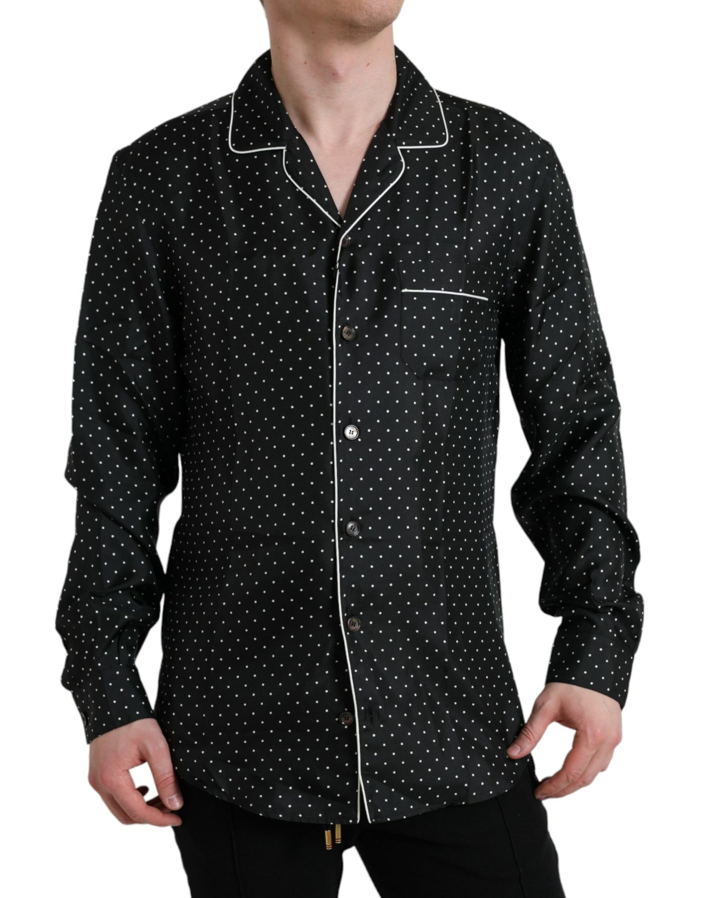  - Black Polka Dot Silk Long Sleeve Shirt