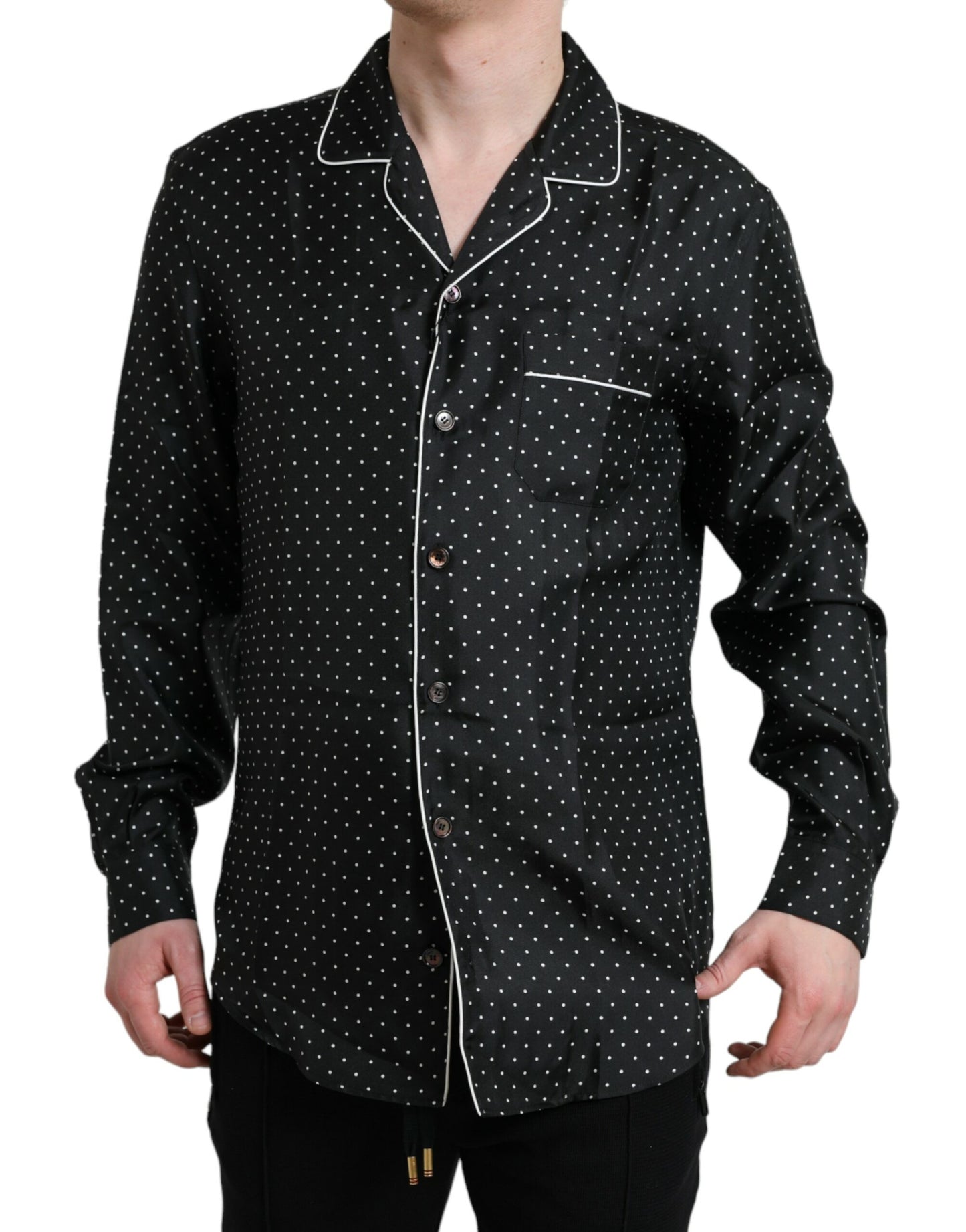  - Black Polka Dot Silk Long Sleeve Shirt