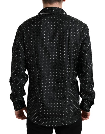  - Black Polka Dot Silk Long Sleeve Shirt