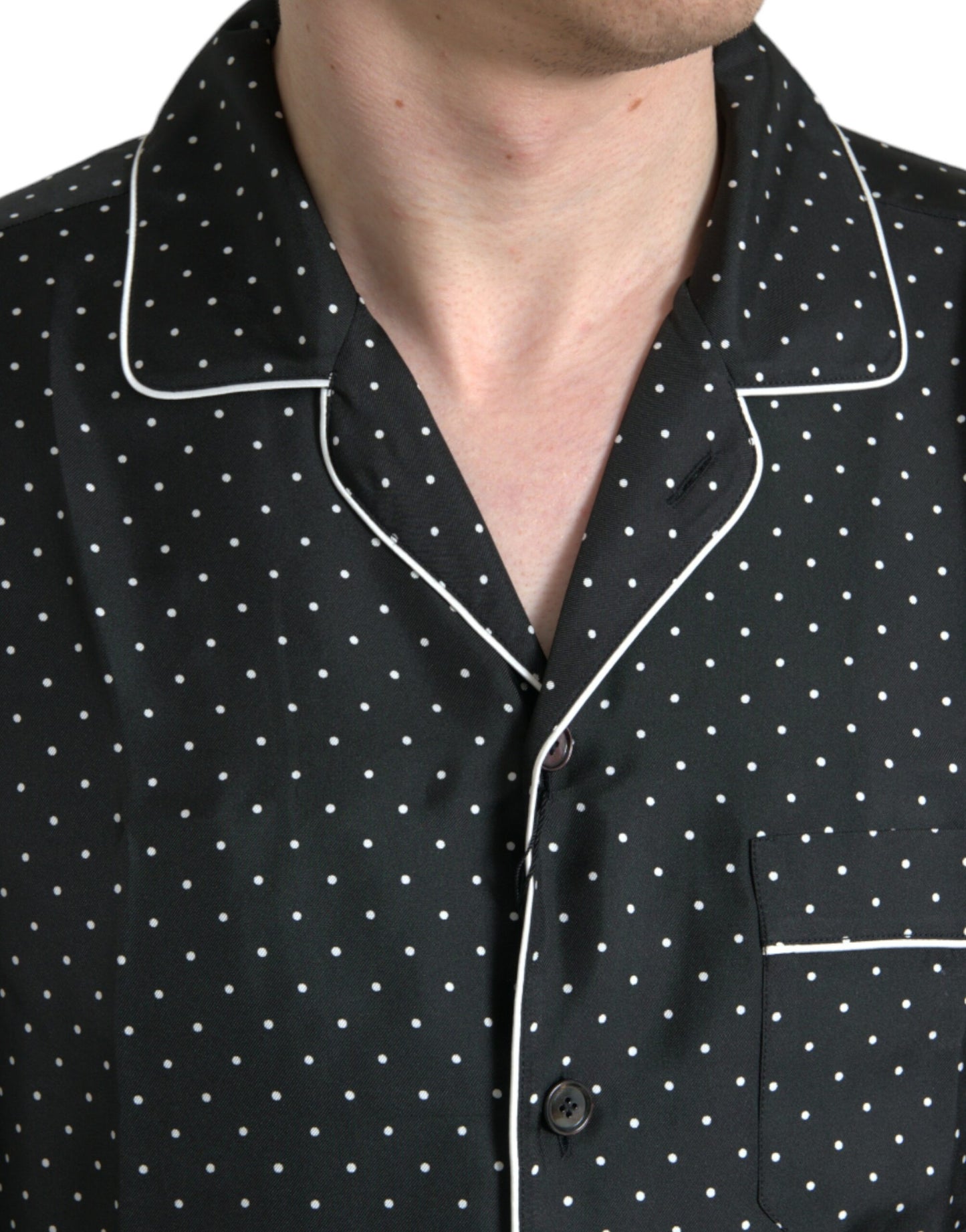  - Black Polka Dot Silk Long Sleeve Shirt