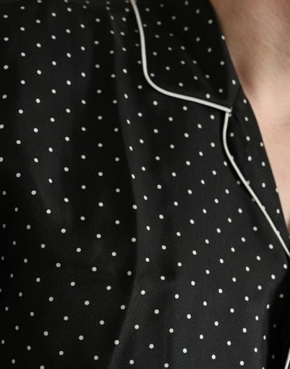  - Black Polka Dot Silk Long Sleeve Shirt