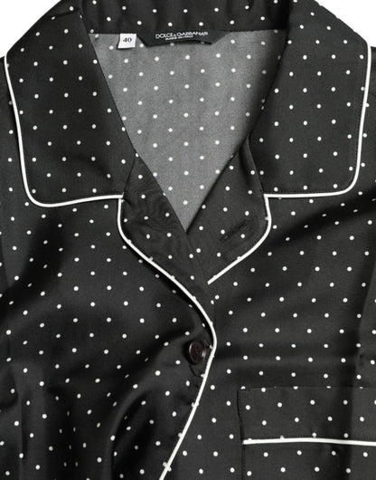  - Black Polka Dot Silk Long Sleeve Shirt