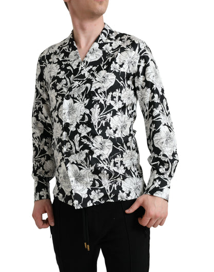  - Black White Floral Button Down Casual Shirt