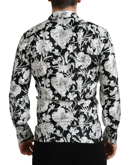  - Black White Floral Button Down Casual Shirt