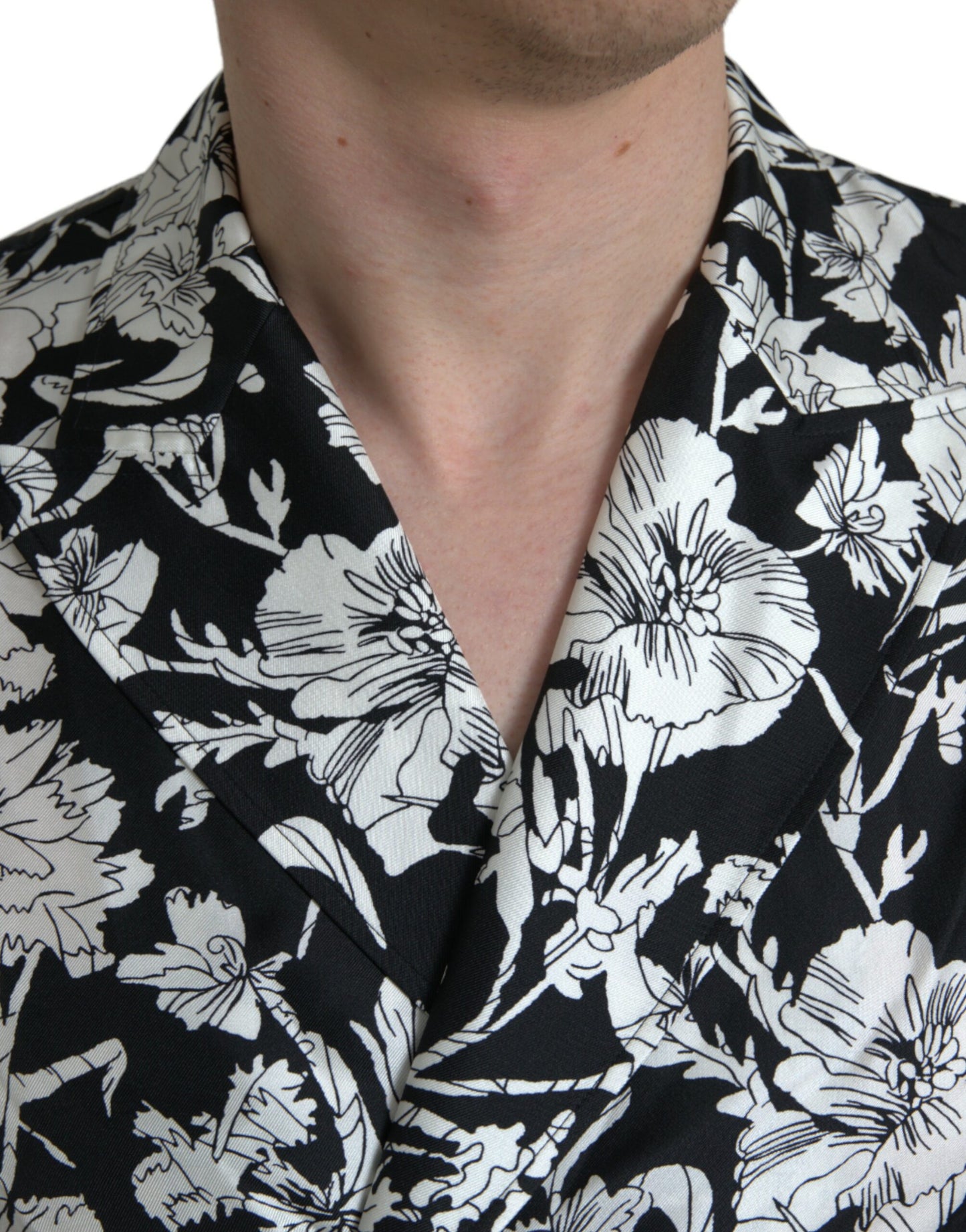  - Black White Floral Button Down Casual Shirt