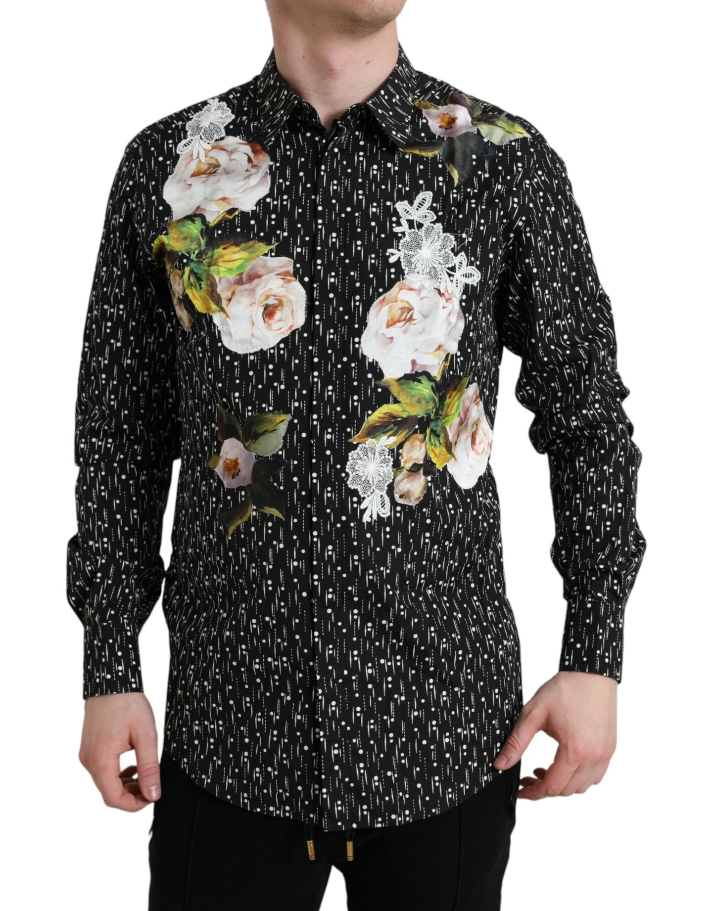  - Black Floral Men Formal Dress GOLD Shirt