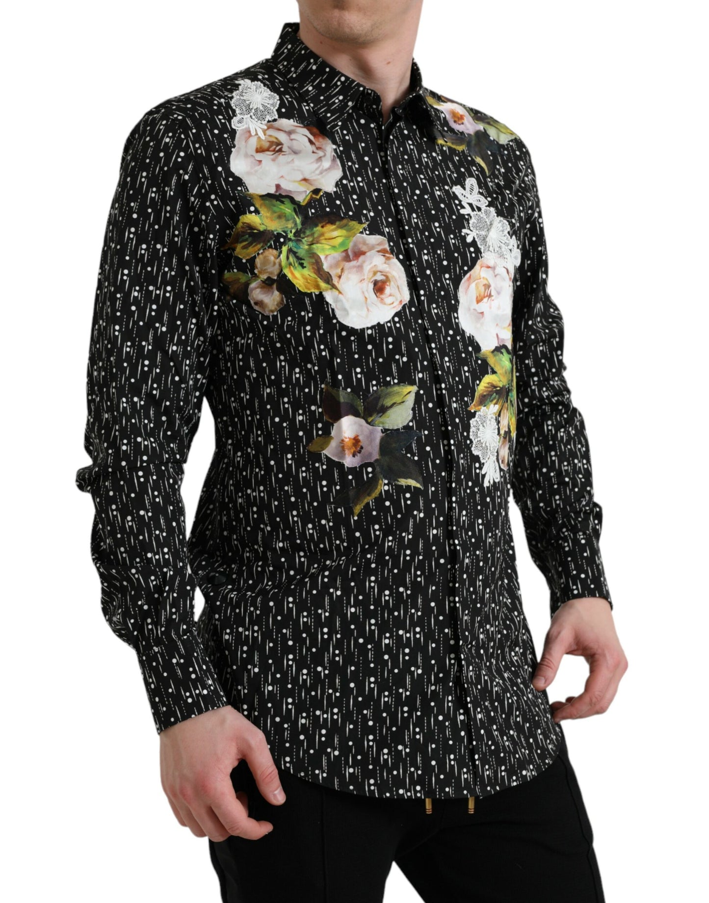  - Black Floral Men Formal Dress GOLD Shirt