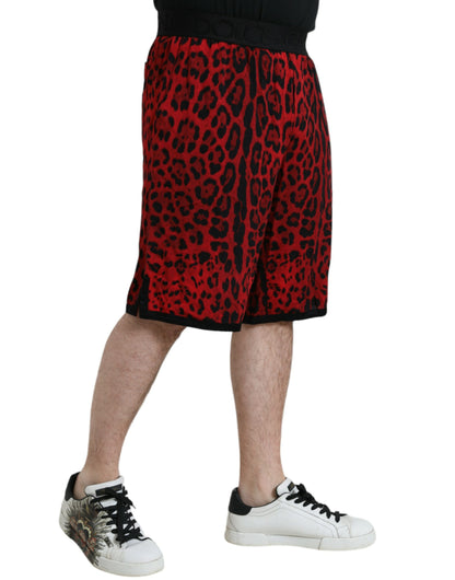  - Red Leopard Print Viscose Bermuda Shorts