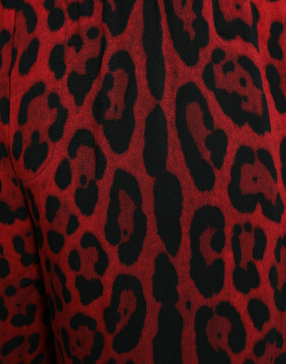  - Red Leopard Print Viscose Bermuda Shorts