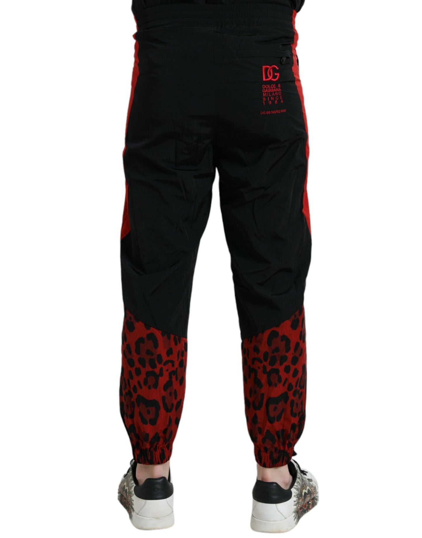  - Black Red Leopard Print Nylon Jogger Pants