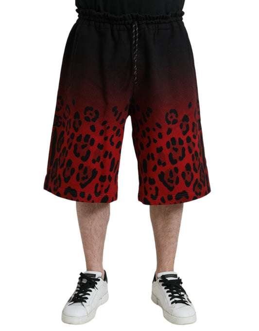  - Red Leopard Print Cotton Bermuda Shorts