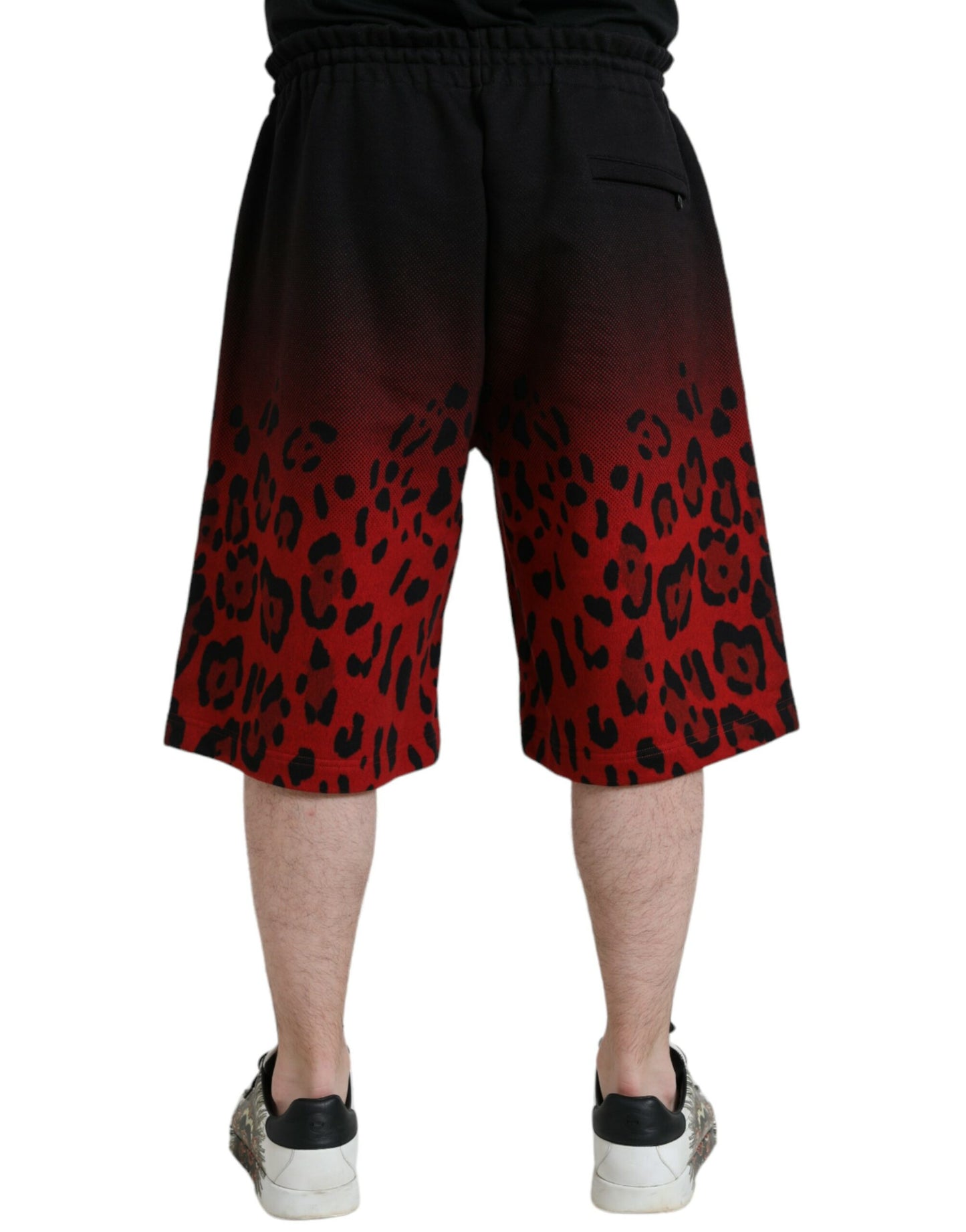  - Red Leopard Print Cotton Bermuda Shorts