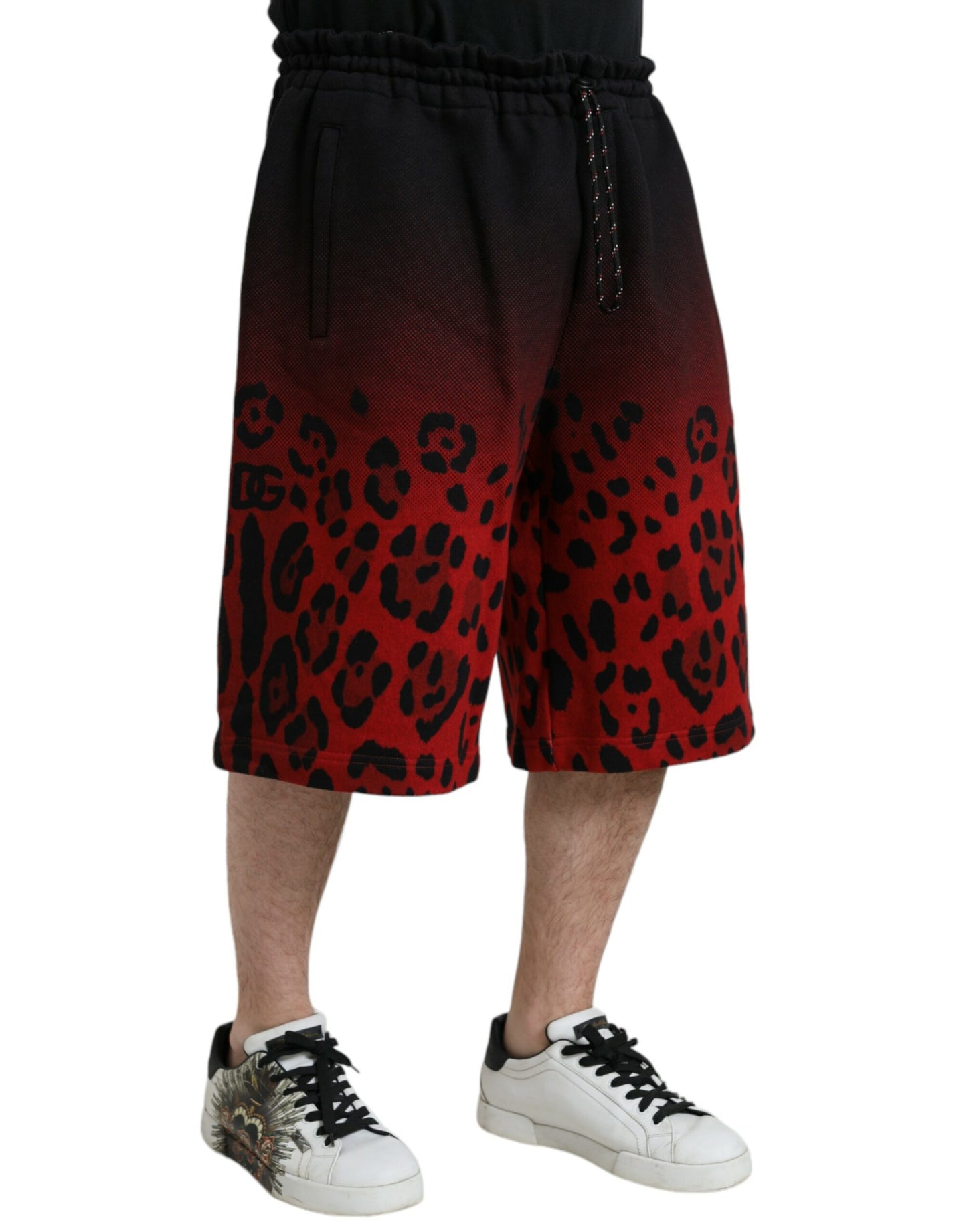  - Red Leopard Print Cotton Bermuda Shorts