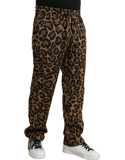  - Brown Leopard Print Polyester Jogger Pants