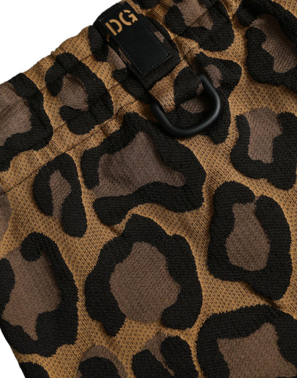  - Brown Leopard Print Polyester Jogger Pants